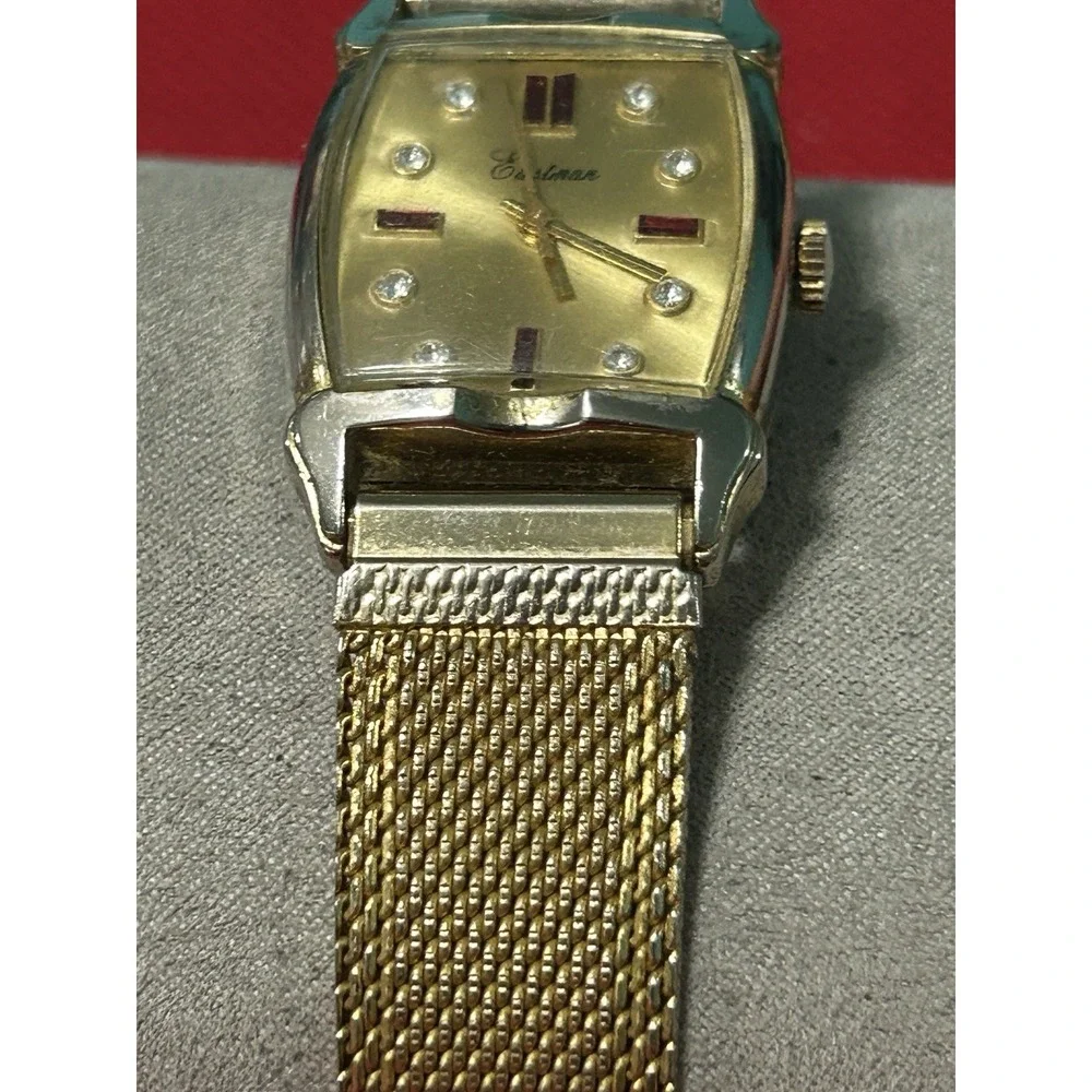 Vintage EASTMAN Diamond + Ruby Swiss Mens Watch Mechanical Hand Wind Read